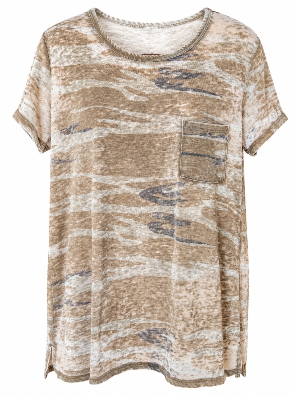 WELLWORN Sheer Distressed Camouflage T-Shirt
